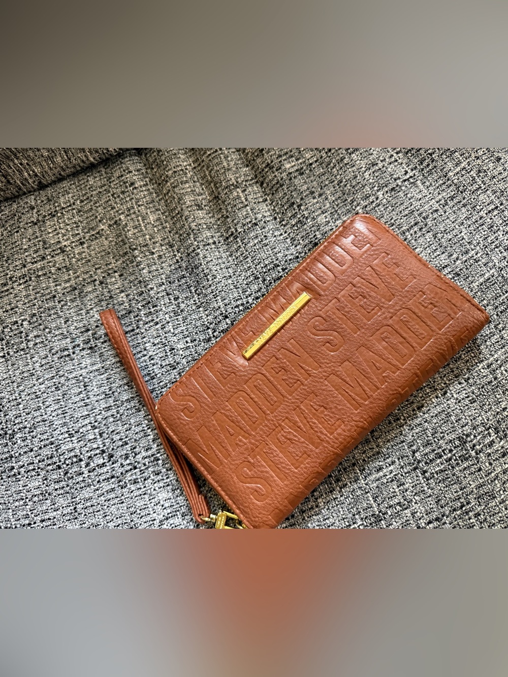 Steve Madden Cognac Embossed Zip-Around Wristlet Wallet